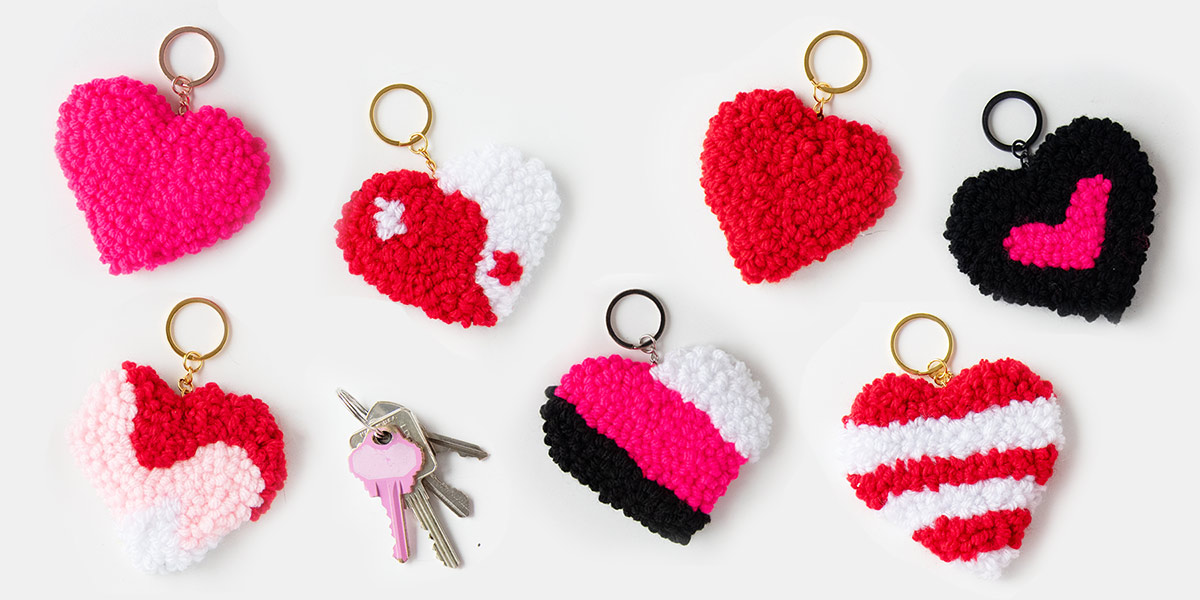 Handmade Punch Needle heart-shaped Key Chain - Canada