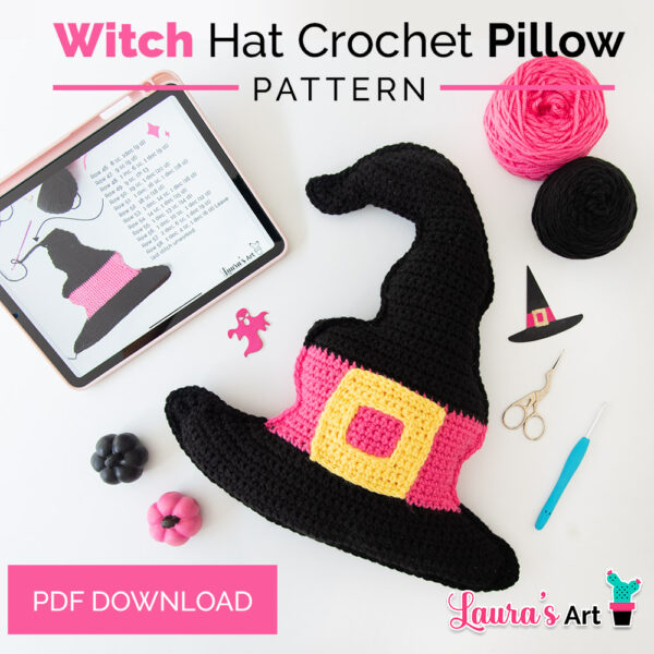 Withc Hat Crochet Pillow