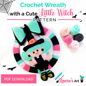 Crochet Wreath with a cute Little Witch for Halloween