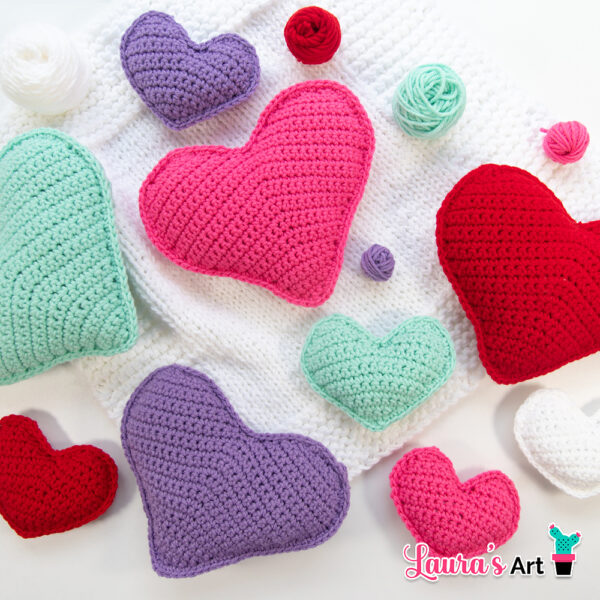 Set de 3 mini almohaditas a crochet - Corazón - Me Encanta y Boquita