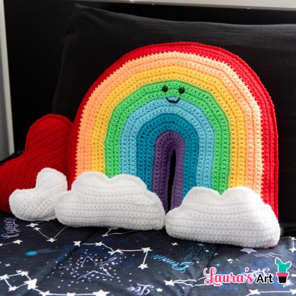 Almohada de Arcoiris a crochet - Rainbow Crochet Pillow Pattern