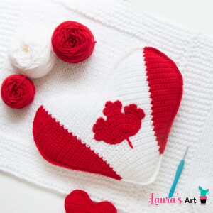 Canada Day crochet heart pillow