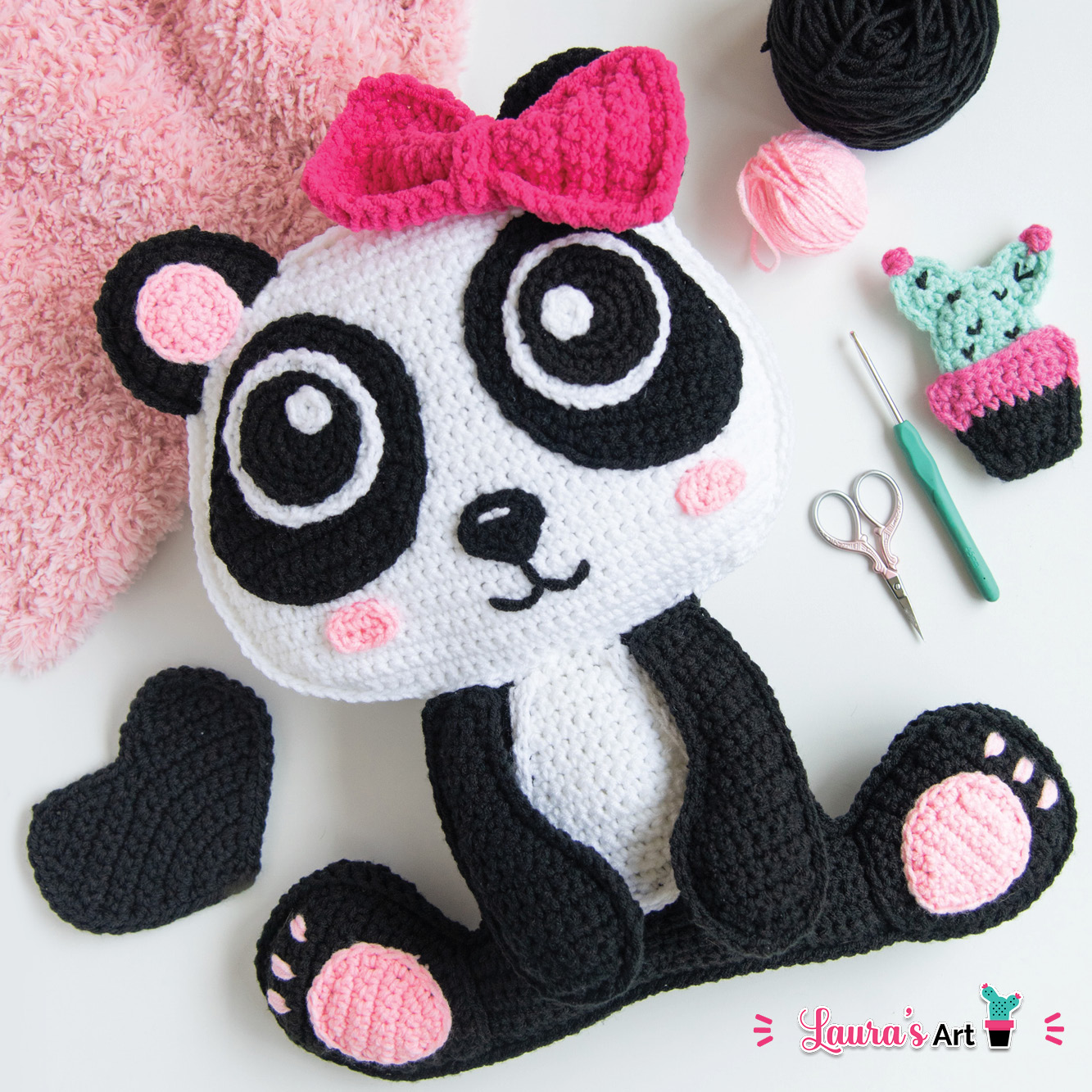 XL crochet Panda Bear Amigurumi Pillow - Crochet Pattern