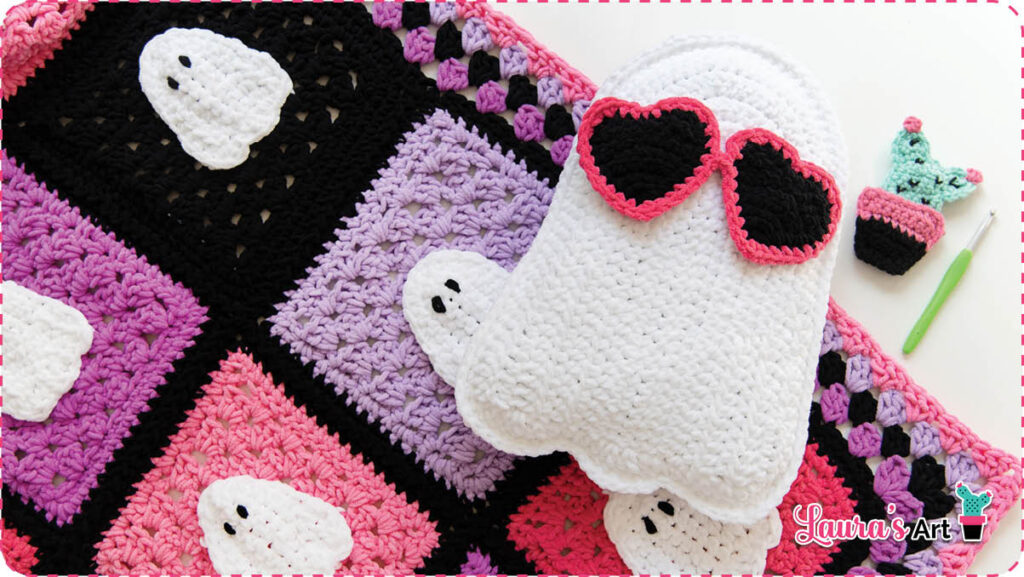 Crochet Ghost with heart-shaped sunglasses