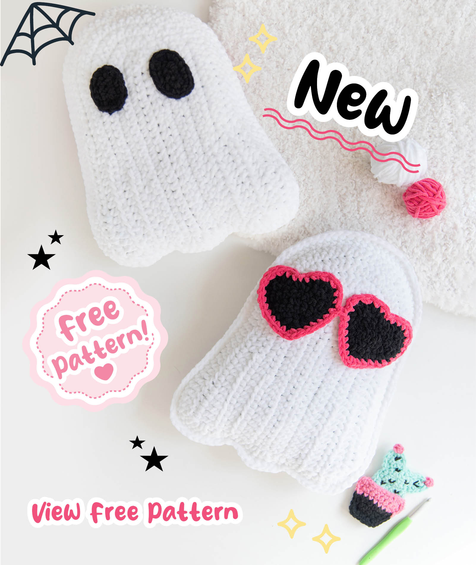 Cute Crochet Ghost with Heart Sunglasses – Free Crochet Pattern 2